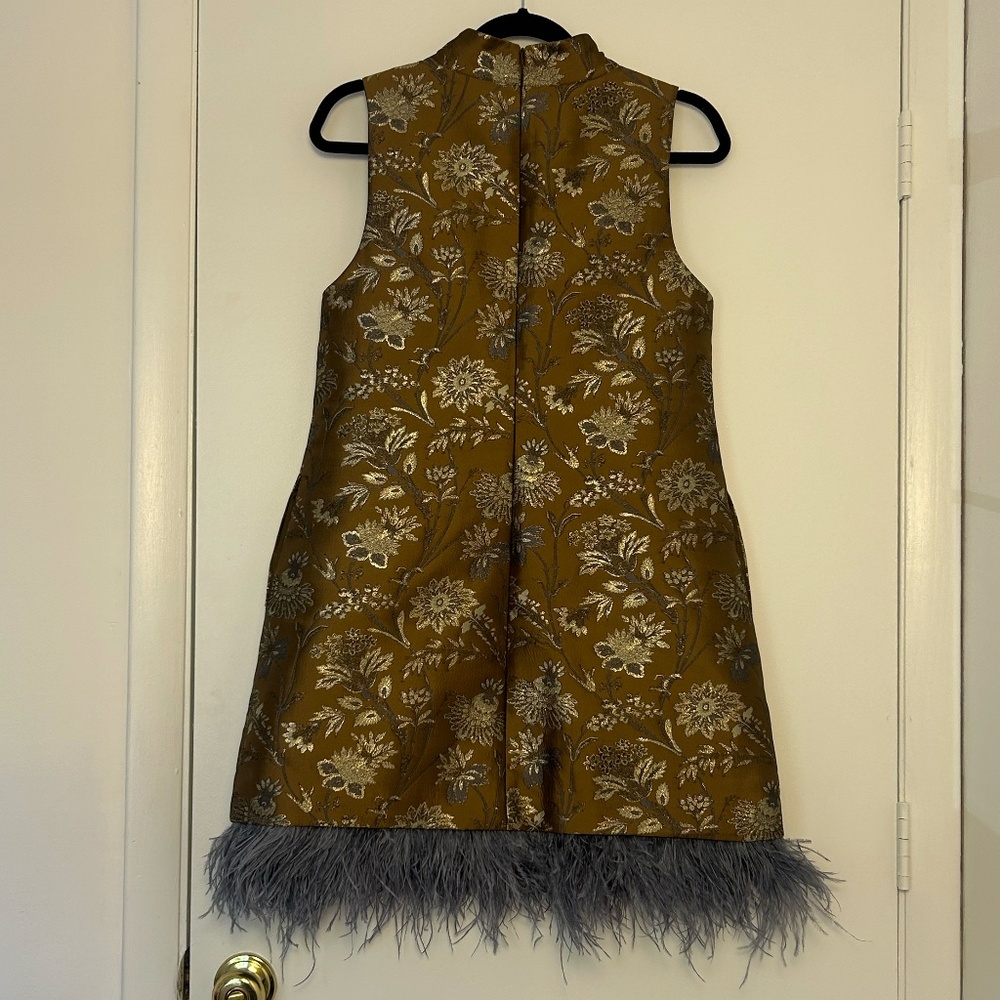 Cara Cara Tay Feather-Trimmed Jacquard Mini Dress – Jacquard Garden – Size L - Picture 2 of 15